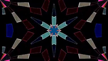 Canlı renk kombinasyonları ve yansıtıcı cam benzeri efektlerle simetrik soyut desen.