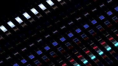 Eğri geometrik desenleri ve modern yansıtıcı etkileri olan geleceksel arkaplan tasarımı.