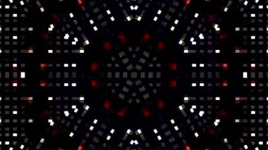 Derin kırmızı ve mavi tonlarda simetrik geometrik desenler içeren soyut kaleydoskop animasyonu geleceksel bir görsel etki yaratır.