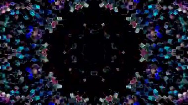Koyu mavi soyut kaleydoskop deseni simetrik geometrik şekiller ve geleceksel görsel efekt.