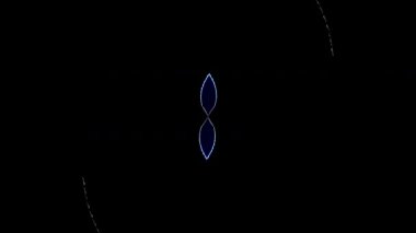 İnce parıldayan çizgilerle dönen üç boyutlu bir yapının soyut çizimi dinamik bir görsel efekt yaratır..