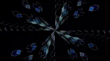 3D animasyon güzel video renkli soyut parlak ışık enerjisi 4K düz çizgi dalgaları merkezde yuvarlak ışık efekti, siyah arkaplan