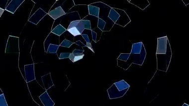 3D animasyon güzel video renkli soyut parlak ışık enerjisi 4K düz çizgi dalgaları merkezde yuvarlak ışık efekti, siyah arkaplan