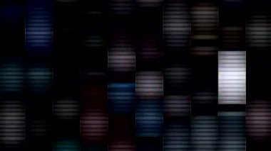 Neon çizgileri olan simetrik dijital desen koyu arkaplan üzerinde fütüristik geometrik bir yapı oluşturuyor..