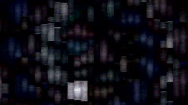 Neon çizgileri olan simetrik dijital desen koyu arkaplan üzerinde fütüristik geometrik bir yapı oluşturuyor..