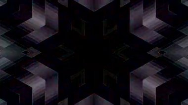 Mavi elmas şekilli simetrik kaleydoskop motifi siyah arkaplan üzerinde parlayan bir geometrik desen oluşturuyor.