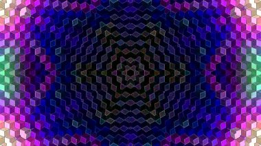 Renkli geometrik kalıplara sahip soyut arkaplan ışık efektleri ve renk eğimleriyle modern mozaik bir kompozisyon oluşturuyor.