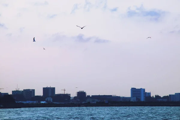 Zonsondergang Aan Kust Van Constanta Roemenië Zeegezicht Met Zwarte Zee — Stockfoto