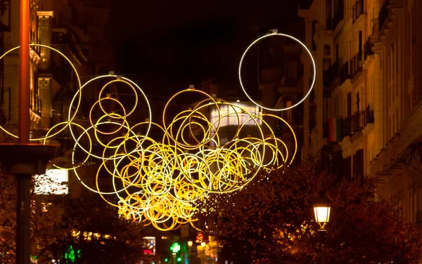 Iluminación Navideña Calle Mayor Madrid Noche Esta Histórica Calle Con — Foto de Stock