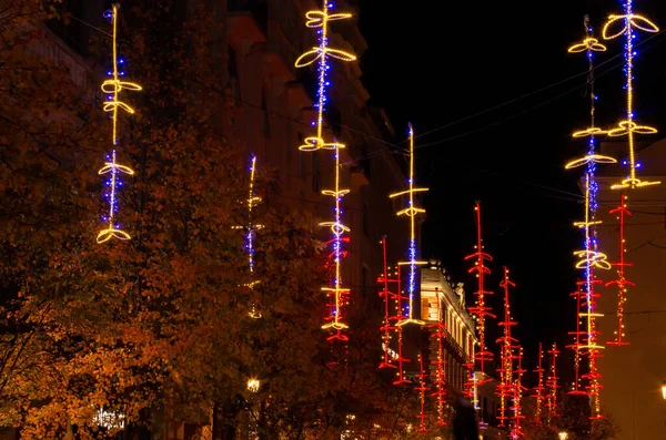 Madrid Spain 2020 Christmas Lighting Arenal Street Madrid Night Historic — Stock Photo, Image