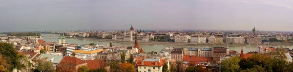 Panoramic view of Budapest (Hungary) and the Danube river on a clear day.