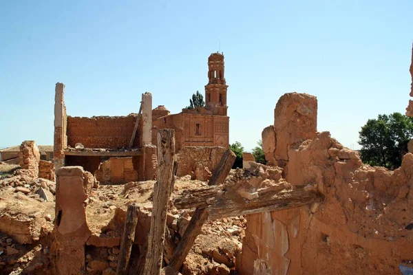 Zřícenina Města Bombardovaného Španělské Občanské Válce Bitva Belchite Španělsko Kostel — Stock fotografie