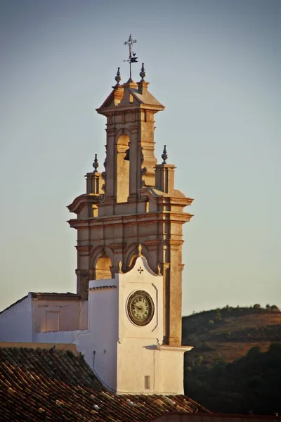 Clocher Horloge Une Église Dans Une Petite Ville Sanlucar Guadiana — Photo