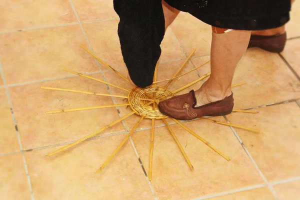 Artesanato Tradicional Cana Sanlucar Guadiana Andaluzia Espanha Trabalho Real Fazendo — Fotografia de Stock