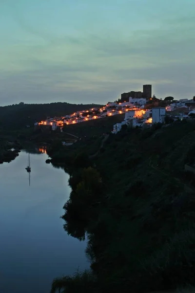 Tramonto Mertola Villaggio Del Portogallo Suo Castello Villaggio Nel Sud — Foto Stock