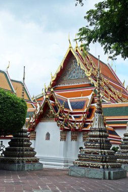 Bangkok, Tayland. 08 19 2017. Bangkok 'taki Budist tapınağı. Phra Ubosot Bangkok 'taki Wat Pho tapınağında..
