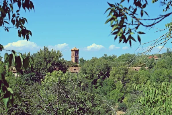 Techos Del Monasterio Entre Los Árboles Del Paseo Olmeda Monasterio —  Fotos de Stock