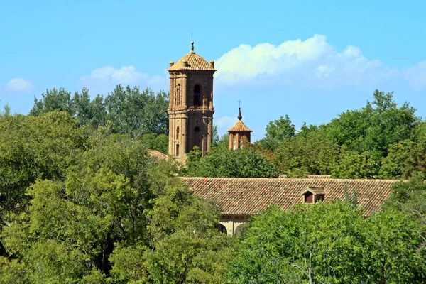 Roofs Monastery Trees Paseo Olmeda Piedra Monastery Its Old Moorish — Stock Photo, Image