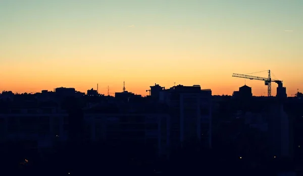 Silhouette Von Gebäuden Bei Sonnenaufgang Madrid Spanien Silhouette Der Dächer — Stockfoto