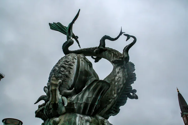 Details Dragon Fountain Located City Hall Square Copenhagen Denmark Beautiful — Stock Photo, Image