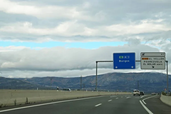 Molar Spain 2018 Traffic Sign Road Cloudy Day Exit Pedrezuela — Stock fotografie