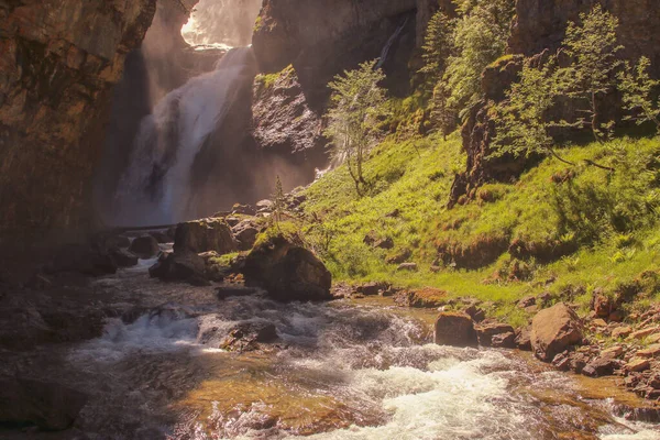 Estrecho Wasserfall Deutsch Schmaler Wasserfall Fluss Arazas Ordesa Tal Huesca — Stockfoto
