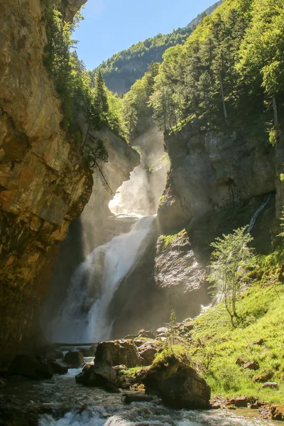 Estrecho Wasserfall Deutsch Schmaler Wasserfall Fluss Arazas Ordesa Tal Huesca — Stockfoto