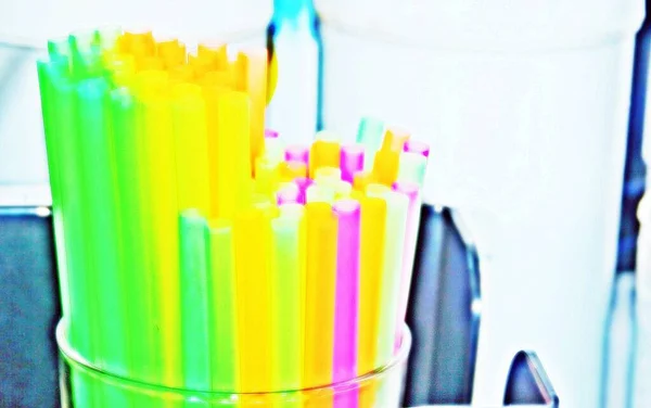 Fundo Desktop Colorido Abstrato Palhinhas Plástico Trabalho Criativo Transformando Fotografias — Fotografia de Stock