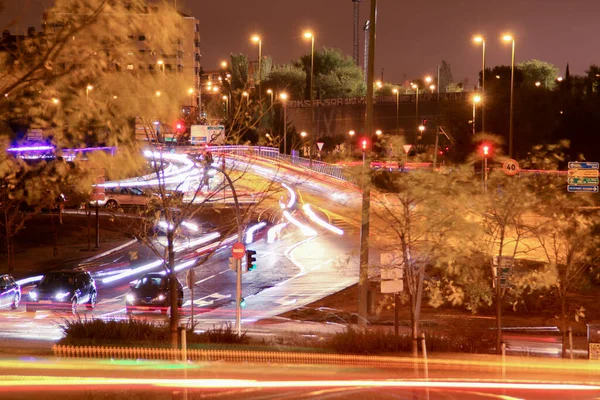 Madrid Spain 2018 Night Traffic Montecarmelo Neighborhood Montecarmelo Avenue Tres — Stock Photo, Image