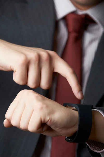 Close Up Of Businessman Using Smart Watch — Stock Photo, Image