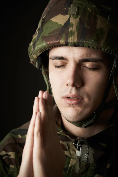 Studio Portrait Soldier Uniform Praying — Stock Photo, Image