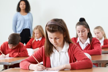 Kadın öğrenci Danışma alarak okul sınavı 