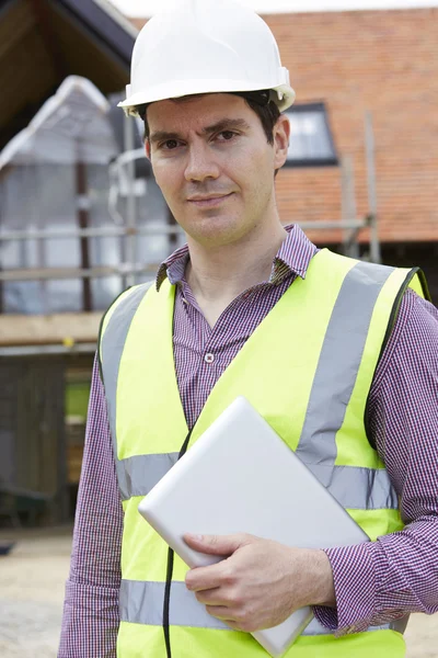 Architect On Building Site With Digital Tablet — Stock Photo, Image