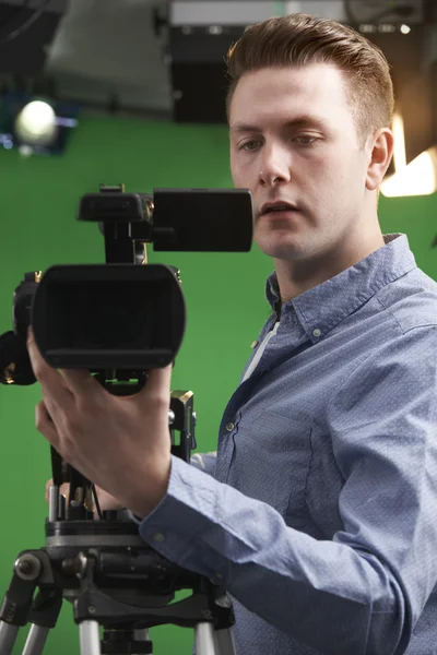 Male Camera Operator In Television Studio — Stock Photo, Image