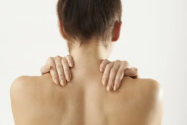 Studio Shot Of Woman With Painful Neck — Stock Photo, Image