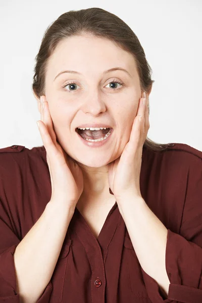 Studio Portrait De Femme Avec Expression Choquée — Photo