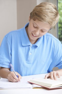 genç çocuk masasında ödev