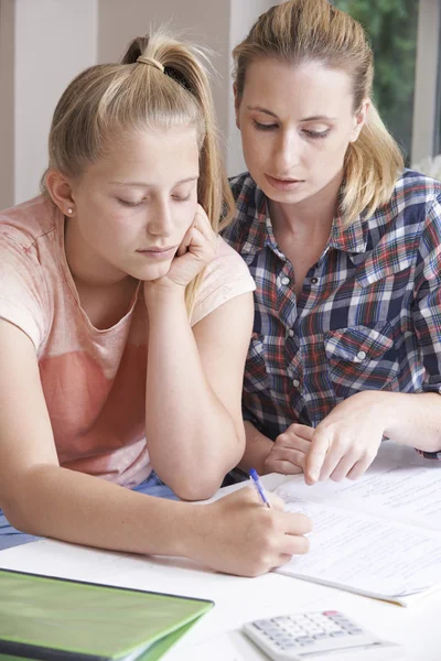 Tutor de casa feminino ajudando menina com estudos — Fotografia de Stock