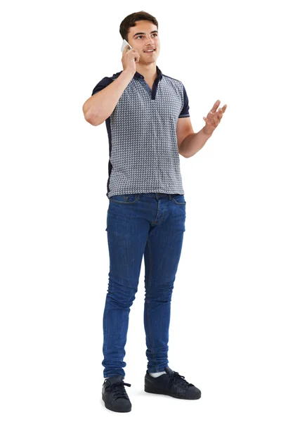 Studio Portrait Of Teenage Boy Talking On Mobile Phone — Stock Photo, Image