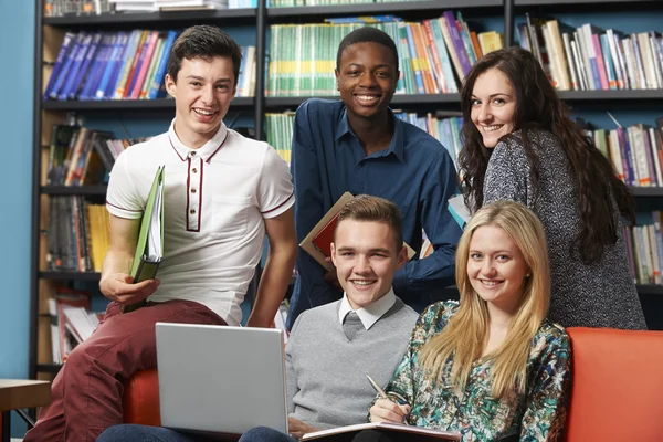Portrait Of Happy Students In Library — Stock Photo, Image