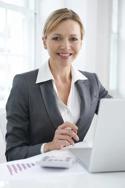 Businesswoman Working On Laptop At Desk — Stock Photo, Image