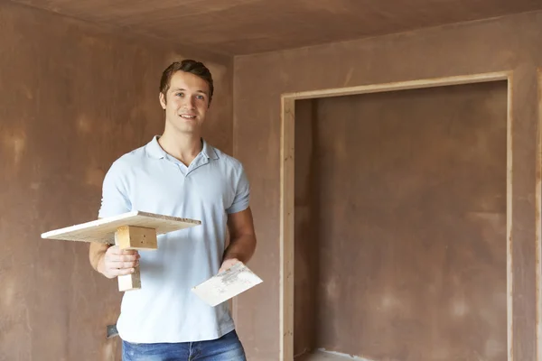 Plaster Working In Finished Room — Stock Photo, Image