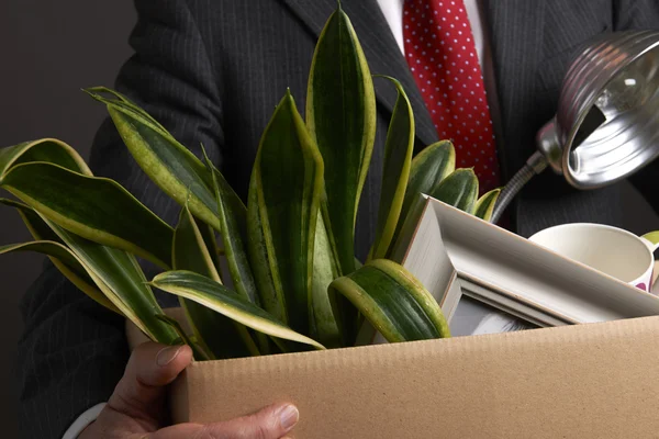 Redundant Businessman With Possessions In Box — Stock Photo, Image