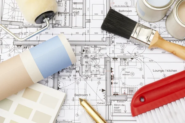 Decorating Components Arranged On House Plans — Stock Photo, Image