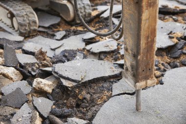 Yukarı yol yüzeyi kırma Jackhammer yakın çekim