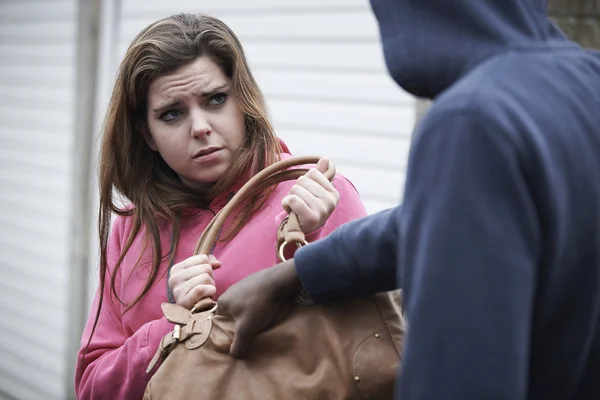 Thief Stealing Teenage Girl's Handbag — Stock Photo, Image