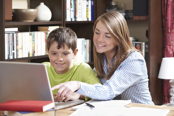 Tutor Helping Boy Studying At Home — Stock Photo, Image