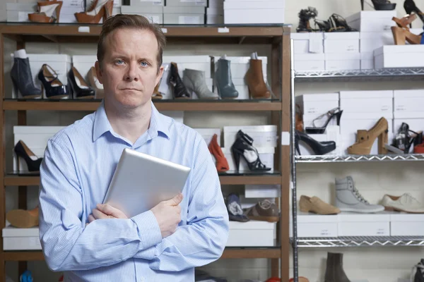 Businessman Running Online Shoe Store — Stock Photo, Image