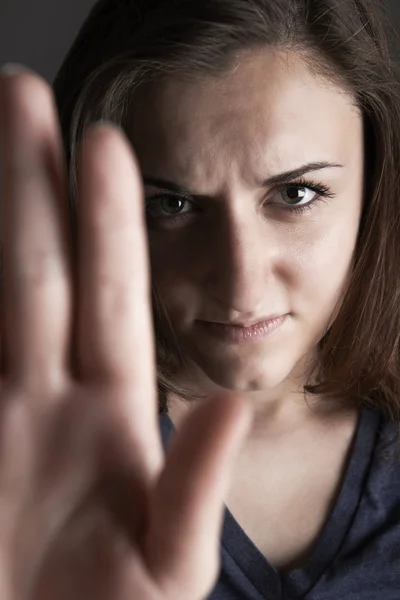 Frightened Teenage Girl Making Stop Gesture — Stock Photo, Image