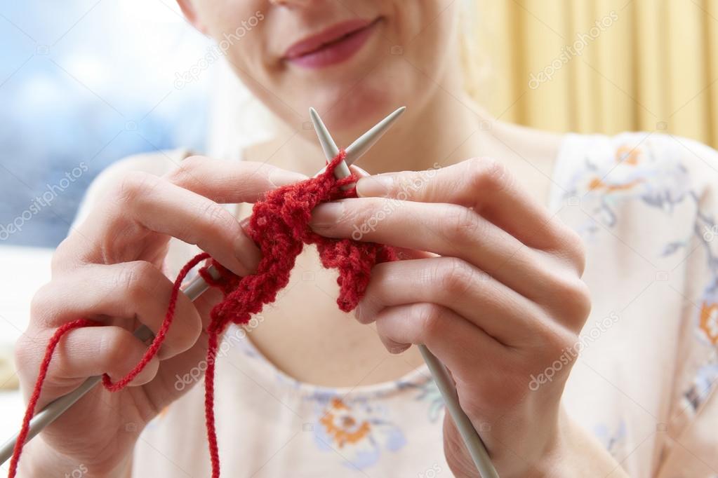 Close Up Of Woman Knitting